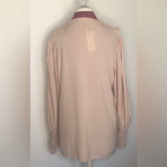 Sheilay long sleeve ruffle lace Bohemian prairie peasant top Tan Plus size 3X - Picture 4 of 13